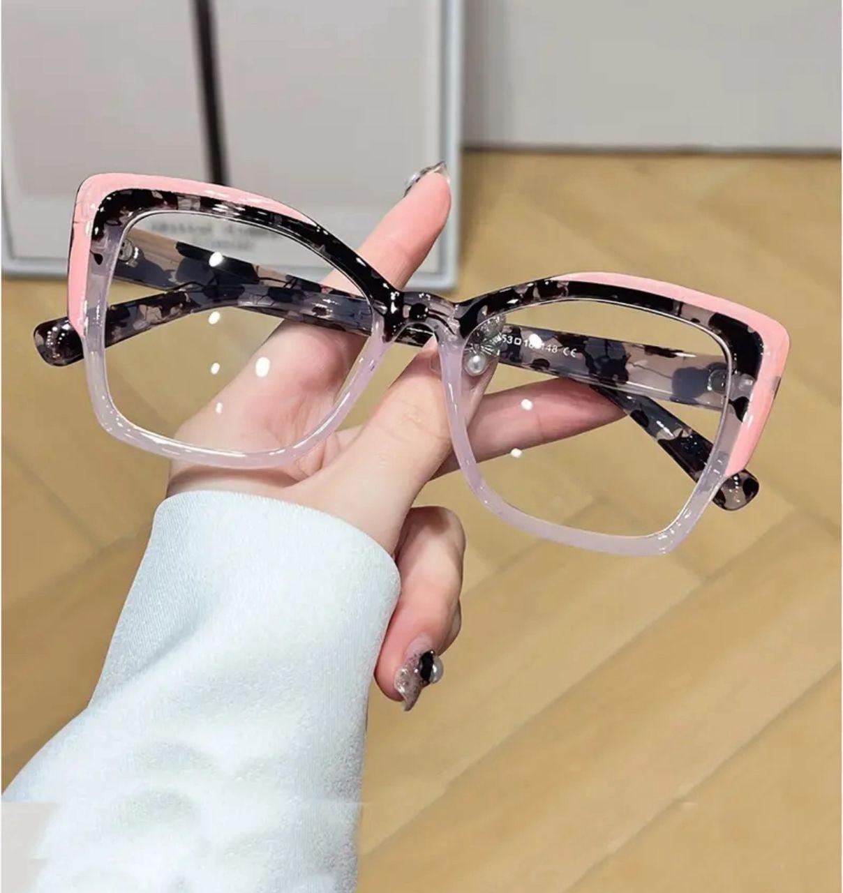 Pink & Black Oversized Square Clear-Frame Eyeglasses